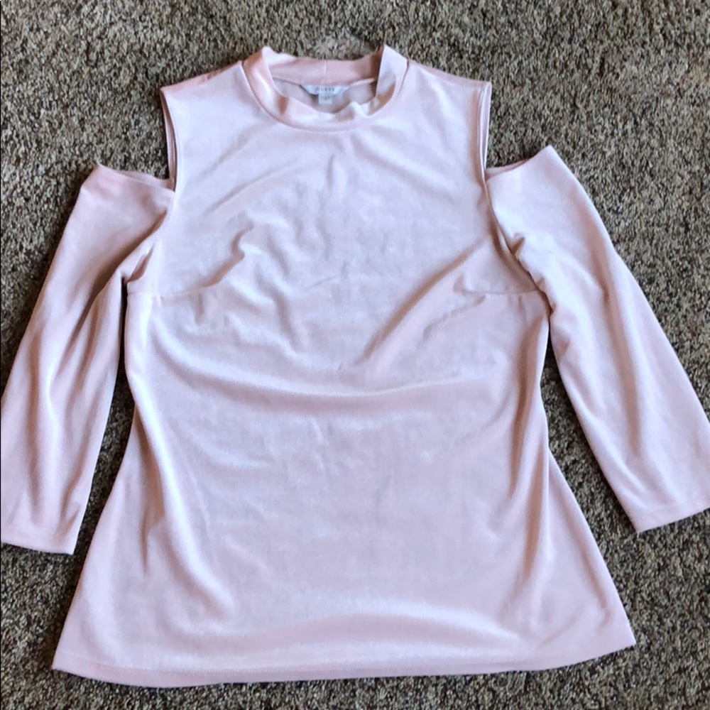 Guess Pink Rose velvet Cold shoulder top